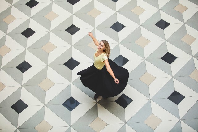 Girl on Geometric Floor